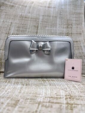 Ted Baker Silver Metallic Bow Cosmetic Bag